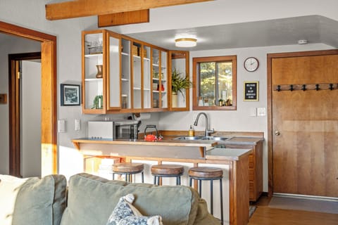 Kitchen and entry door. Bedroom is to the left.