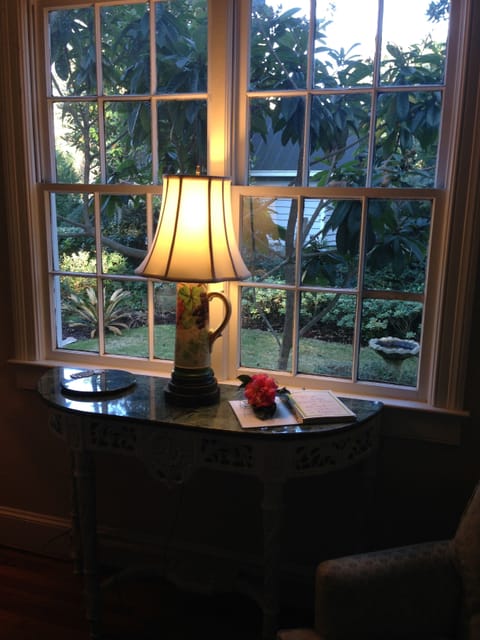 Living room with view into private garden.