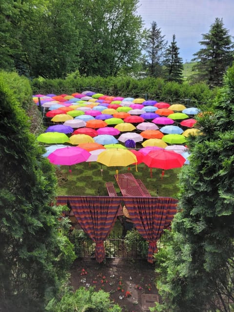 Second-floor view of Seasonal Umbrella Garden Area