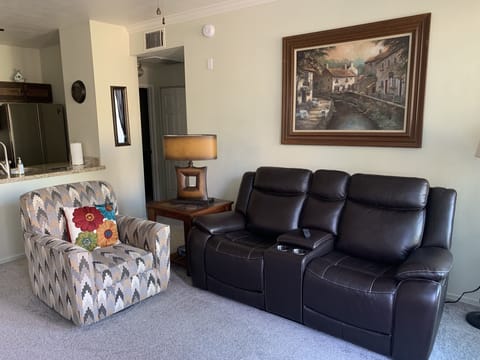 Leather recliner loveseat with swivel chair