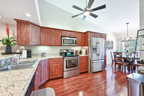 Well equipped stainless steel kitchen.