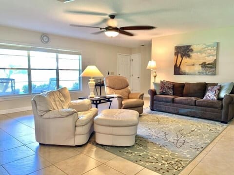 Family room with queen fold-out sofa.