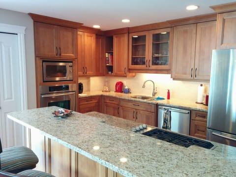 Large fully equipped gourmet kitchen with amazing ocean views.