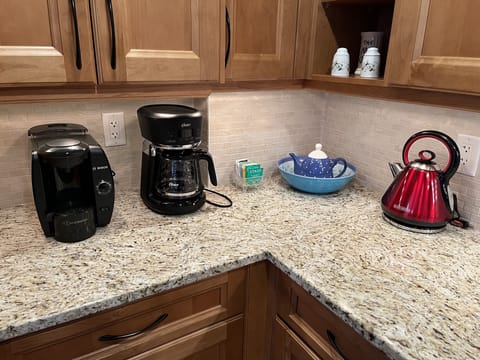 Coffee and Tea is waiting for you. A choice of Drip or Tassimo Coffee.