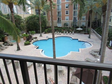 Pool view through living room sliding doors