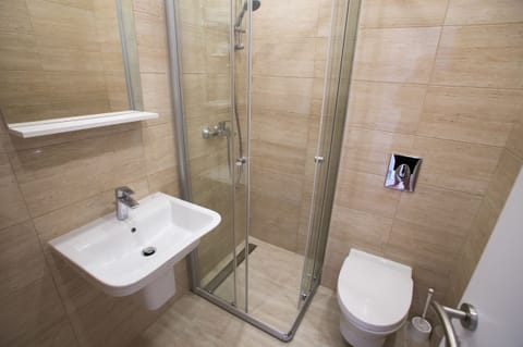 The modern bathroom with the shower!