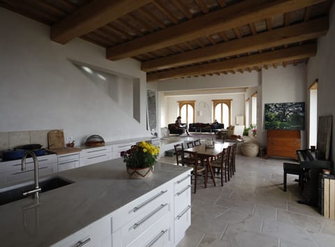 Open floor plan sweeps through first floor. 