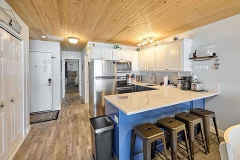 A larger-than-life kitchen holds a different layout than most units here at the Sea Gypsy.