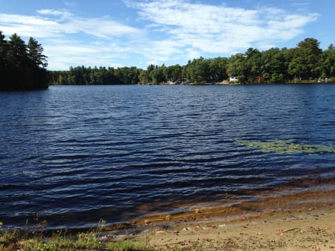 view of lake from deck