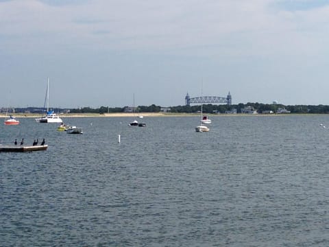 View from the cottage beach. Cape Cod Canal Railroad Bridge.