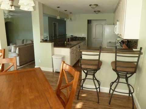 The kitchen is where everyone wants to be. Plenty of room for the crew.