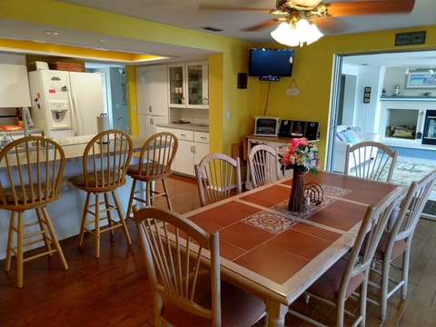 Dining room is equipped with a Roku TV