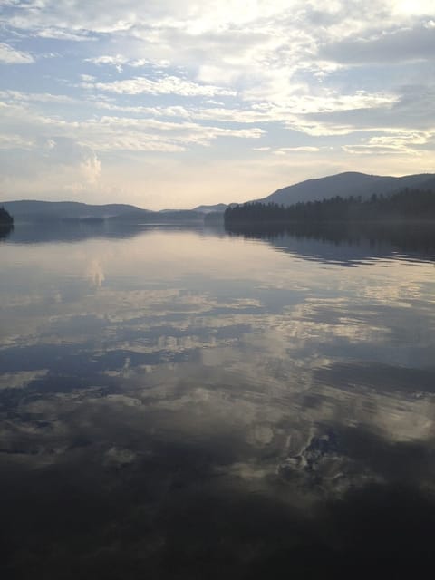 View of Blue Mountain Lake at dusk