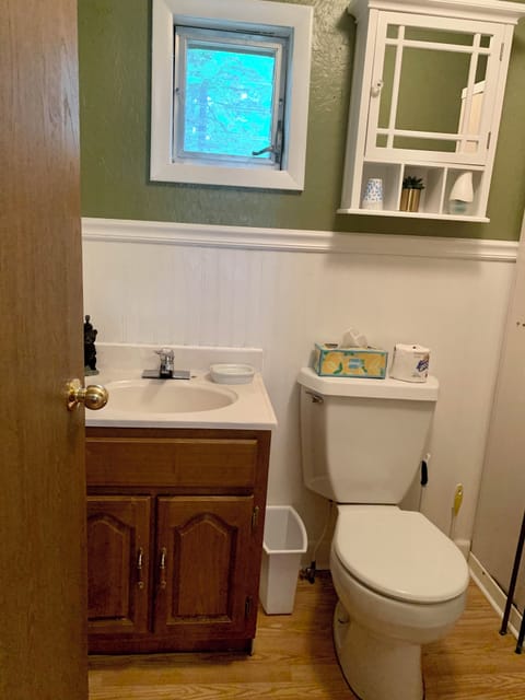 Bathroom with standing shower.