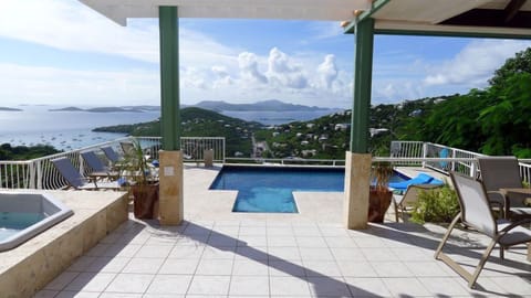 Views of Chocolate Hole, Great Cruz Bay, the St james Islands and St Thomas.