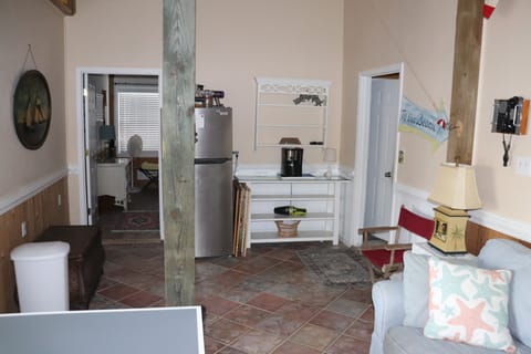 Refrigerator, bedroom, coffee Maker. Ground floor.