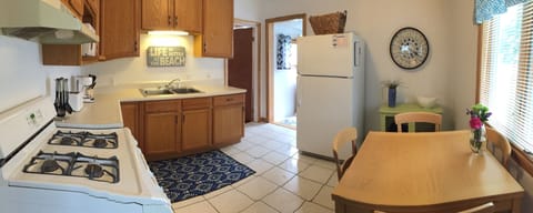 View from living room of kitchen. 