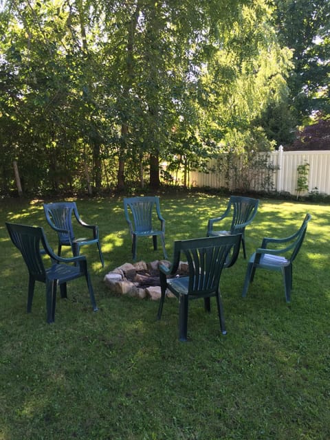 Large backyard fire pit. 