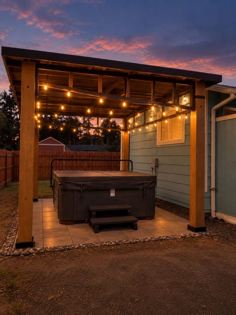New hot tub under a gazebo makes long soaks a treat at the end of a beach day.