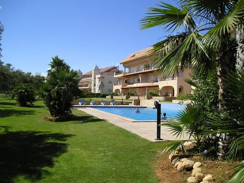From the pool and gardens toward our house