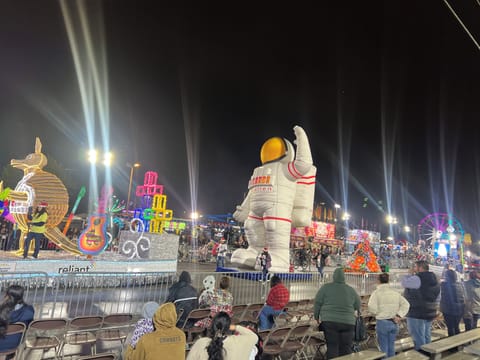Christmas float parade, right across the street every December. 