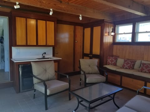 complete with beverage refrigerator.  bring the party indoors. 