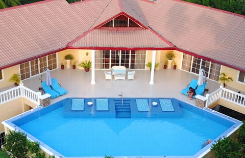 Aerial view of pool and pool suite.
