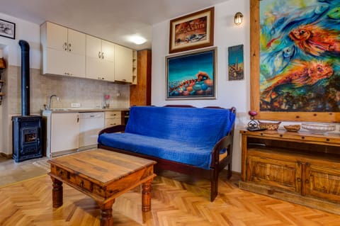 Living room and kitchen share the same area, just to gather all the family 