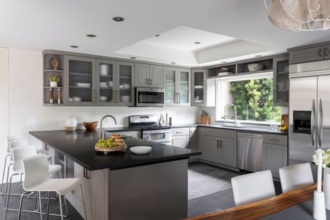 Kitchen stocked with all appliances. 