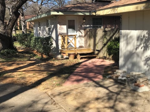 Private entrance with parking.