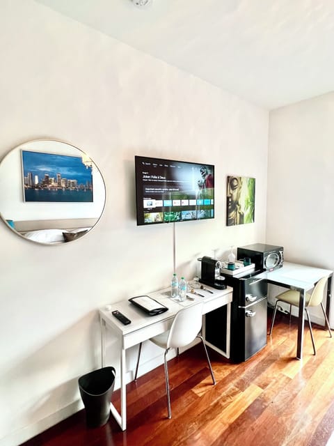 Refrigerator freezer microwave toaster coffee machine in private bedroom