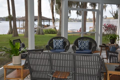 view of lake from porch