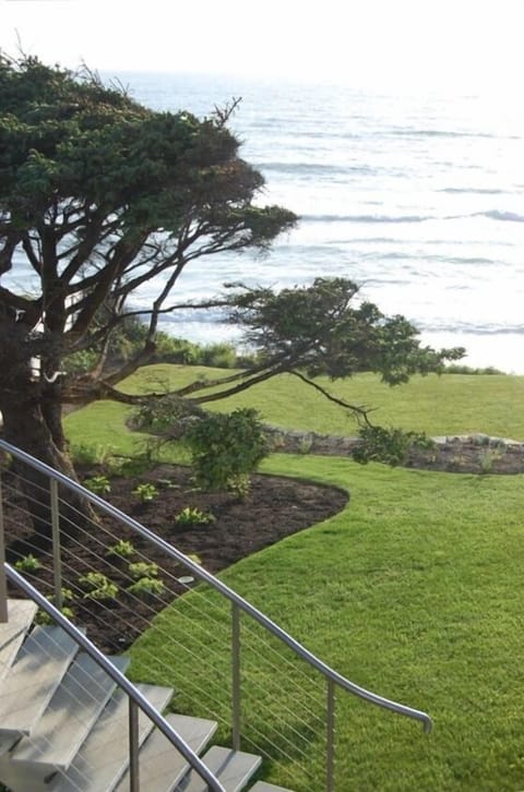Sweeping lawn on oceanfront side of the house