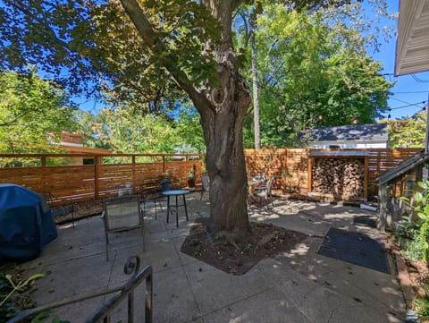 Backyard with Firepit and lots of firewood