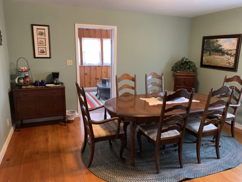 The large dining room seats all six guests, and has a little coffee bar.