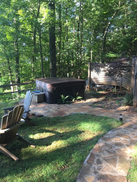 Path from shower to hot tub