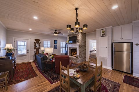 Two La-z-boy recliners are ready for relaxing in front of gas fireplace or HD TV