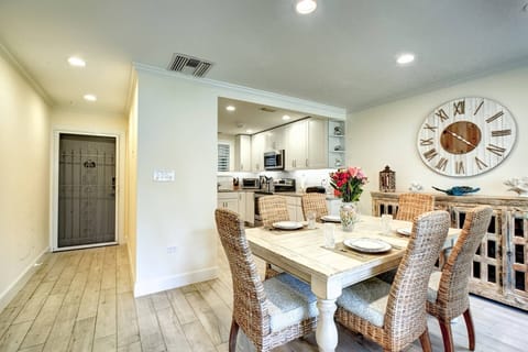 Newly renovated condo is furnished beautifully.  Enjoy a meal for 6 at the comfortable dining table.