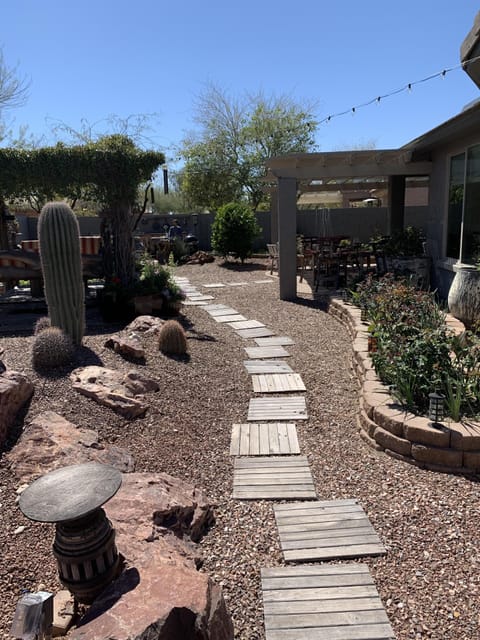 Walled backyard for privacy. Safe for small dogs.