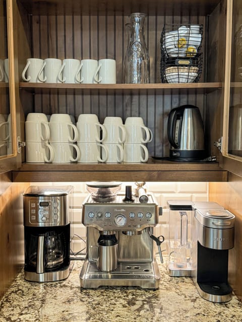 Coffee Bar - Espresso Maker, Keurig, and Drop coffee maker.