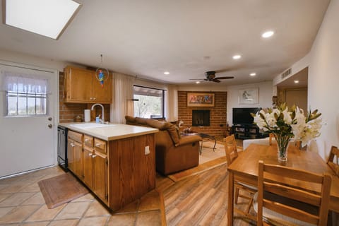 Partial kitchen view into living room.