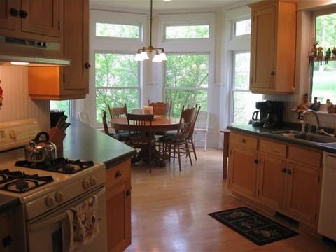 Kitchen: fully-furnished eat-in with appliances, utensils, flatware and cookware