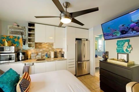 Large WIFI TV and mirrored custom closet