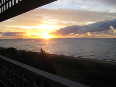 view of private beach from master bedroom veranda