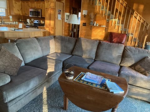 Comfy sectional - watch the lake, watch TV, and (in winter) watch the fireplace.