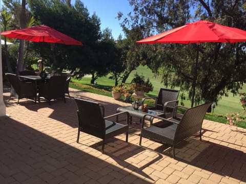 Back yard sitting area on the golf course.