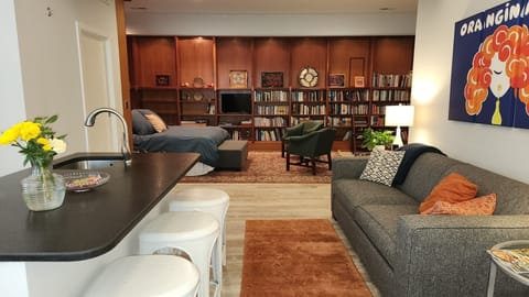 It really is spacious!  Walk in from the private entrance and see for youself. 