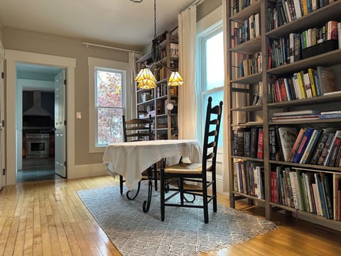 Main floor: Library; kitchen beyond