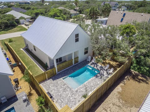 arial of backyard and pool