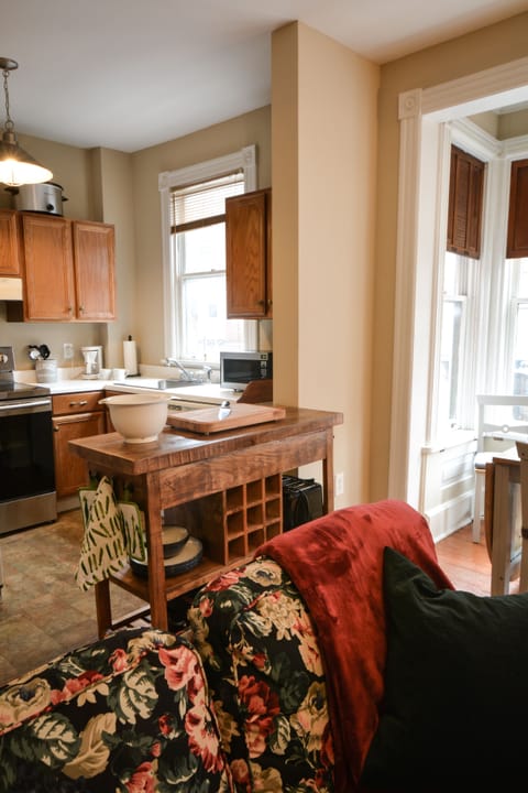 Living room, dining room and kitchen
